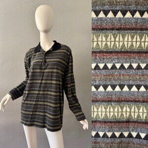 Mens Vintage 90s Paragraff Cotton Geometric Grunge Long Sleeve Top Shirt S/M